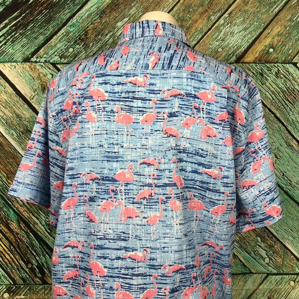 A4 - IZOD Flamingo Print Short-Sleeve Button-Down Shirt - M - Picture 7 of 8
